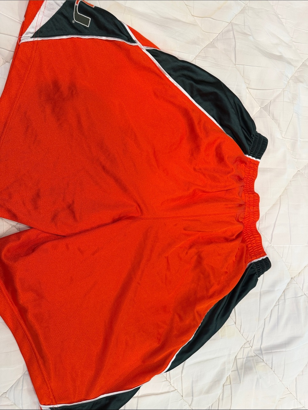 Nike Orange University of Miami Athletic  Shorts with Green Side Panels - Picture 4 of 4